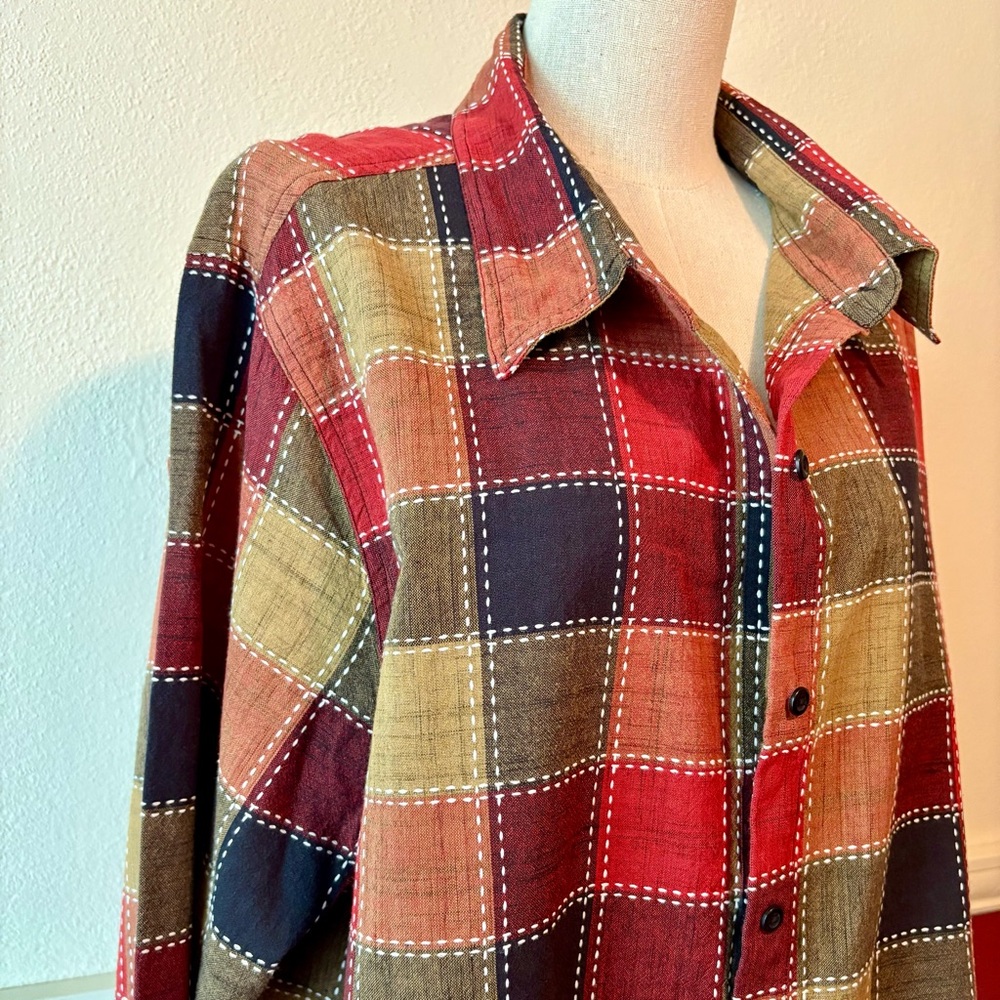 Serengeti Button Down 100% Cotton Patchwork Plaid… - image 3